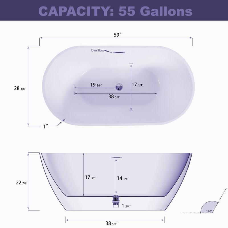 59.1'' x 28.81'' Soaking Acrylic Bathtub