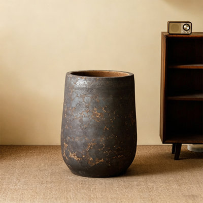 Vase de sol en céramique mouchetée de cuivre antique, style wabi-sabi, fabriqué à la main (66 cm de hauteur) - objet de décoration.