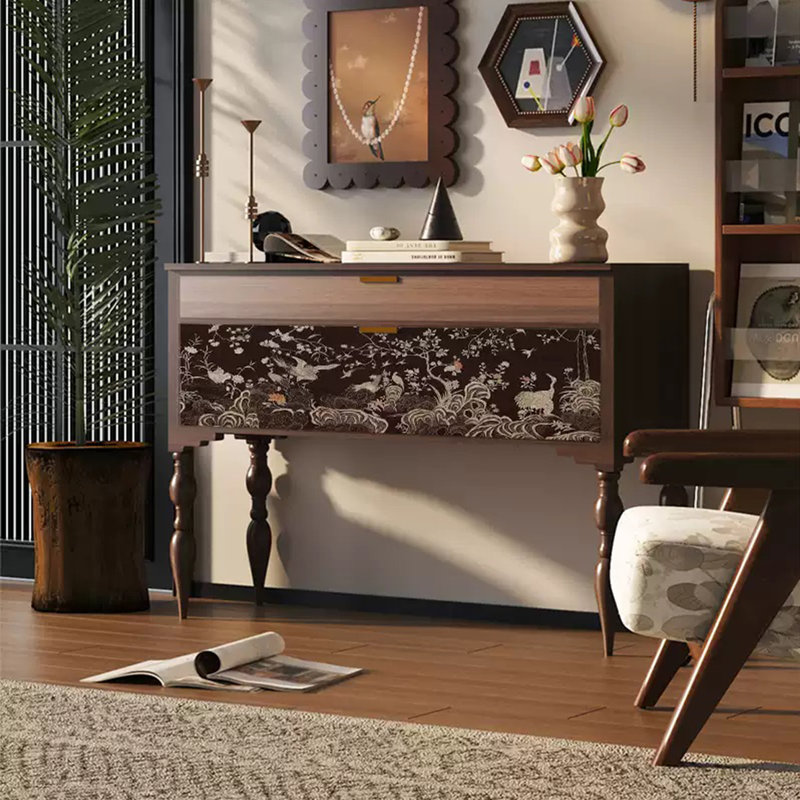 Console rétro avec tiroirs Creative, Brun
