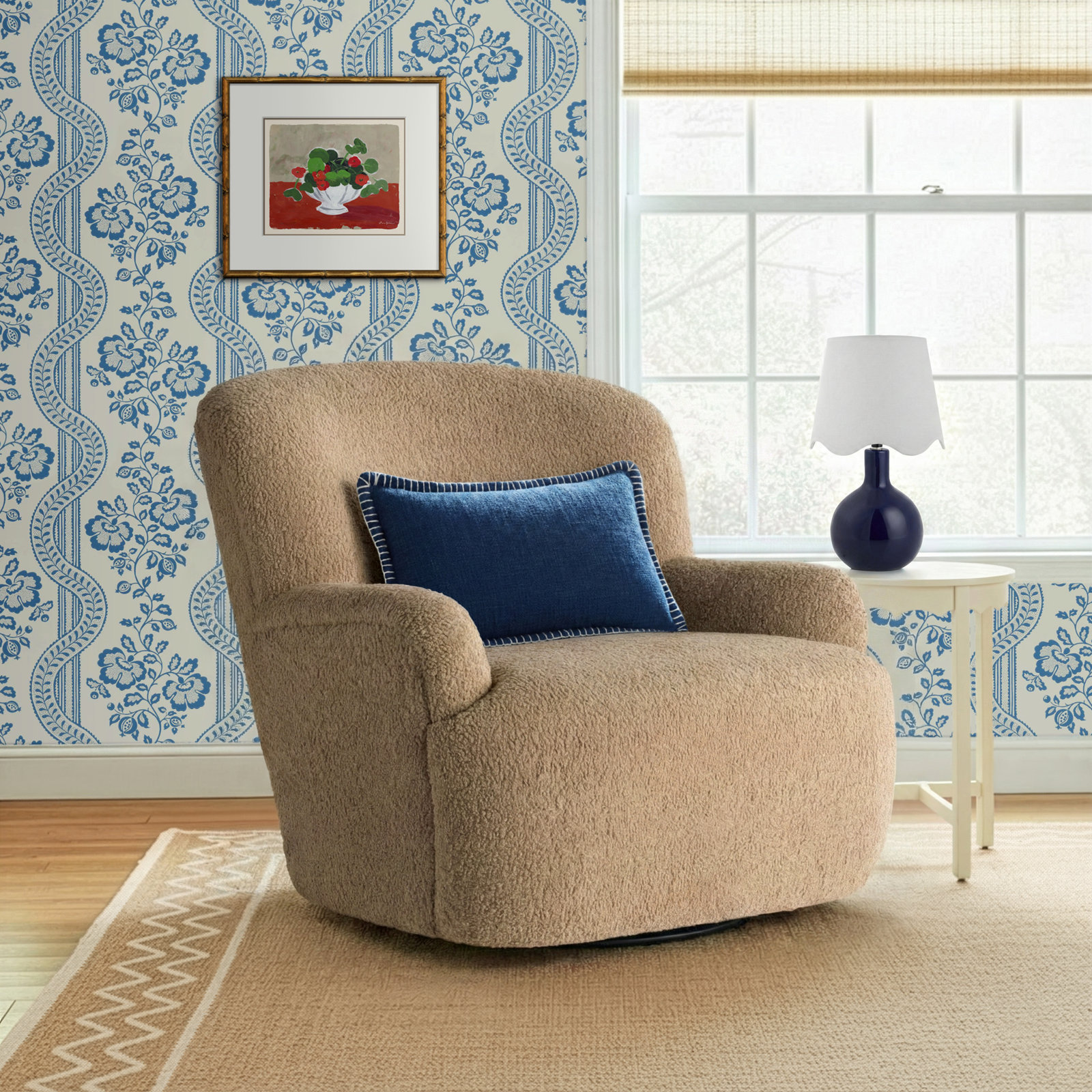 Maxton Swivel Armchair, Sheepskin Camel Sherpa