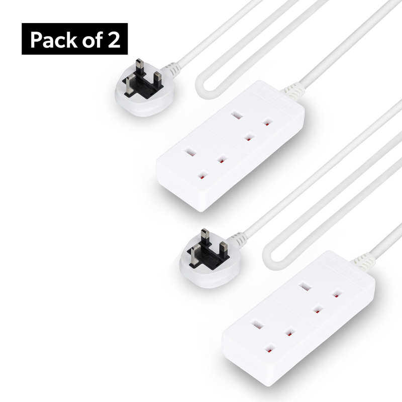 GEEPAS 2 Gang Extension Lead, 1M Cable Heavy Duty UK Plug, Pack Of 2