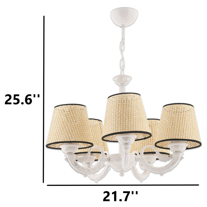 Lustre classique 5 lumières, Blanc, Noir / Blanc / Crème