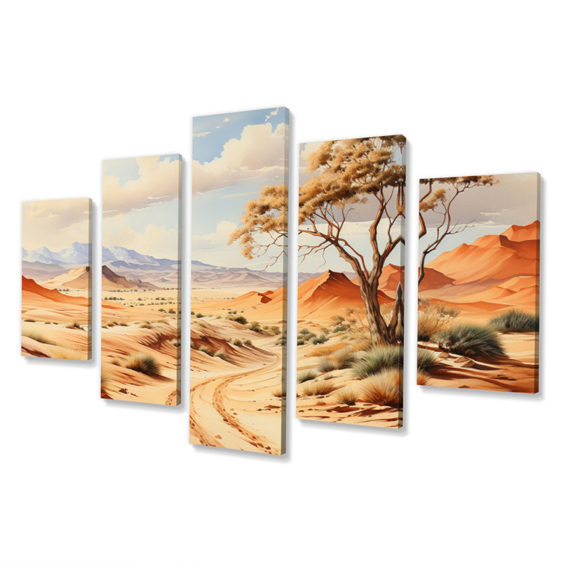  «Afrique du désert de la Namibie I - Paysages, art mural, salon - 5 panneaux