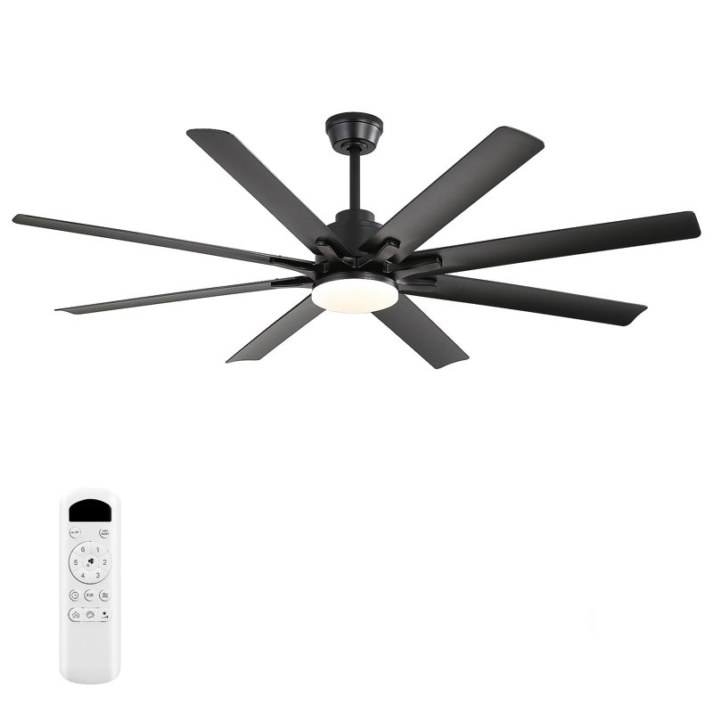 52-Inch Matte Black Ceiling Fan With Light - 8 ABS Blades, 18W LED 3-Color Dimmable Light, For Living Room & Bedroom