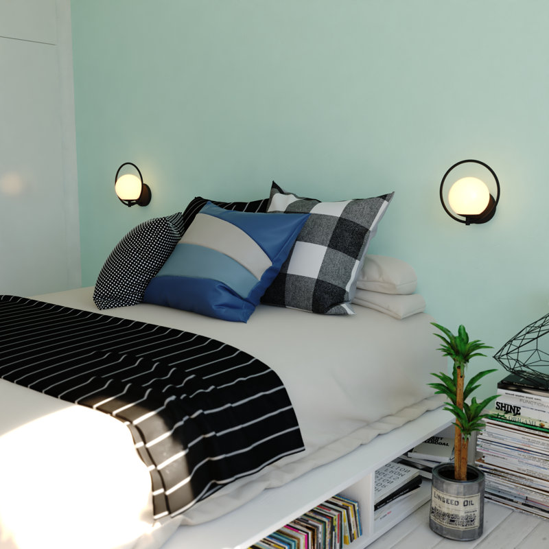 Chabon 1 Light Mid-Century Modern Wall Sconce White Globe Glass, Matte Black