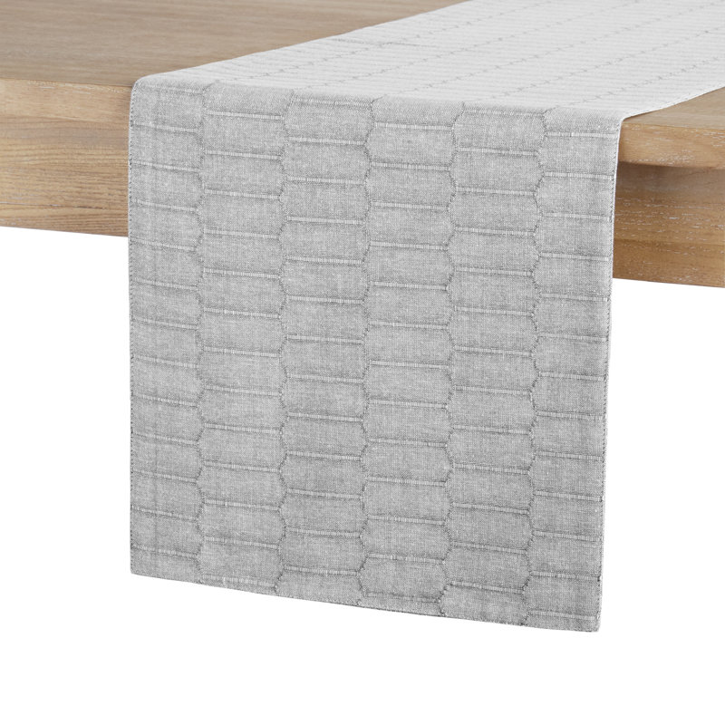 Martha Stewart Honeycomb Modern Farmhouse Table Runner, Charcoal Gray