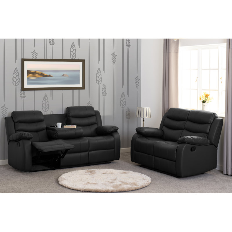 Mokhtar 2 Piece Reclining Sofa Set, Black