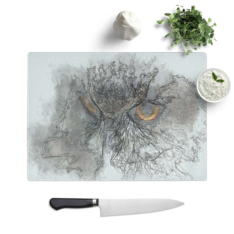Tempered Glass a Great Horned Owl Chopping Board, 28.5 cm W x 20 cm L