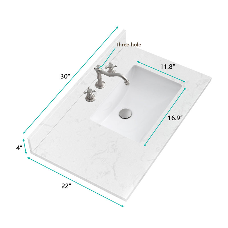 Engineered Stone Single Bathroom Vanity Top With Right Offset Sink