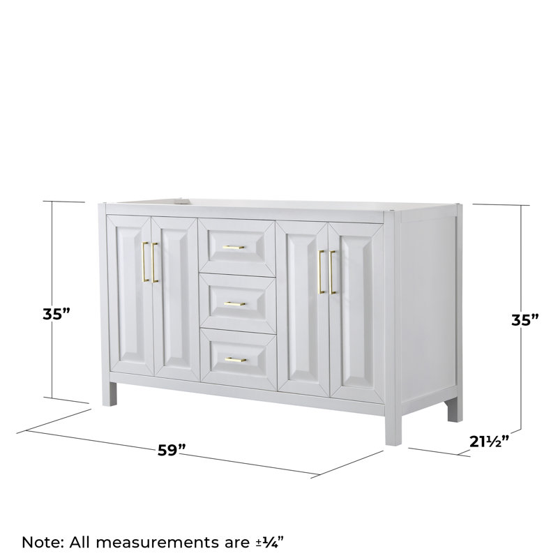 Daria 59'' W Double Bathroom Vanity Base, White/Gold