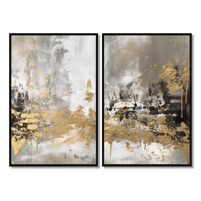 Estinnes - Impressions sur toile modernes turquoise, Black, 36" H x 48" W, Framed Print without Mat
