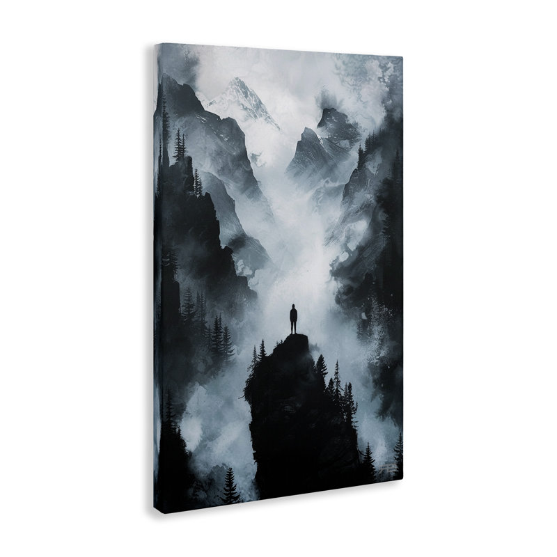 «Man on Intense Cliff», art mural sur toile par RB, H 30 po x l 20 po