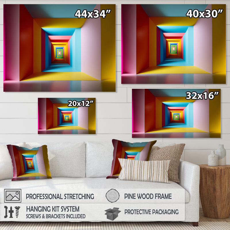 «Pastel Color Rectangular Infinity - Abstract Midcentury», art mural, Toile tendue, H 34 po x l 44 po x P 1,5 po
