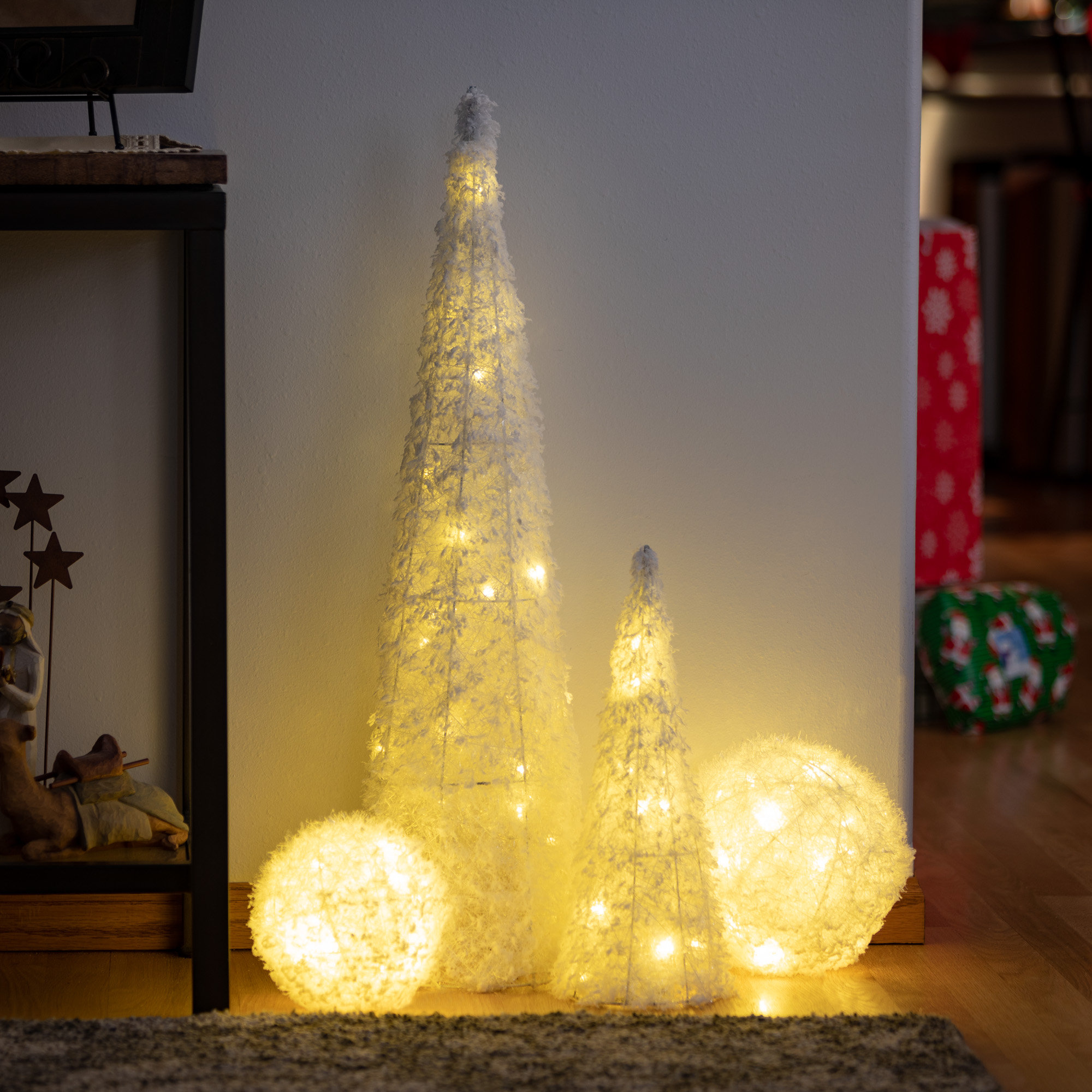 6.25"H, 8.25"H And 7.25"H Lighted Hanging Snowballs; White Christmas Ornaments