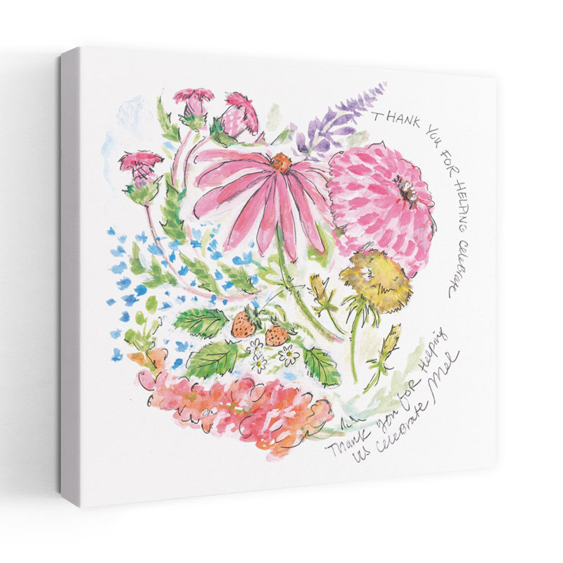Blooming With Joy, contemporain, cœur, illustration, joyeux, nature, dessin, art floral, H 18 po x l 18 po
