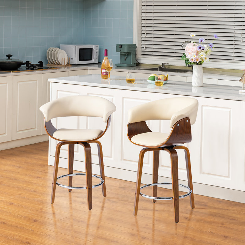 Tavar Upholstered Faux Leather Bar Stool, Cream, Counter Stool (24.25" Seat Height)