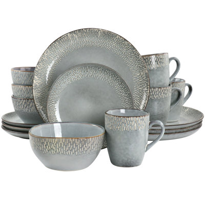 16 Piece Reactive Glaze Stoneware Dinnerware Set, Grey Dinnerware Set For 4, Dishwasher & Microwave Safe Tableware Set