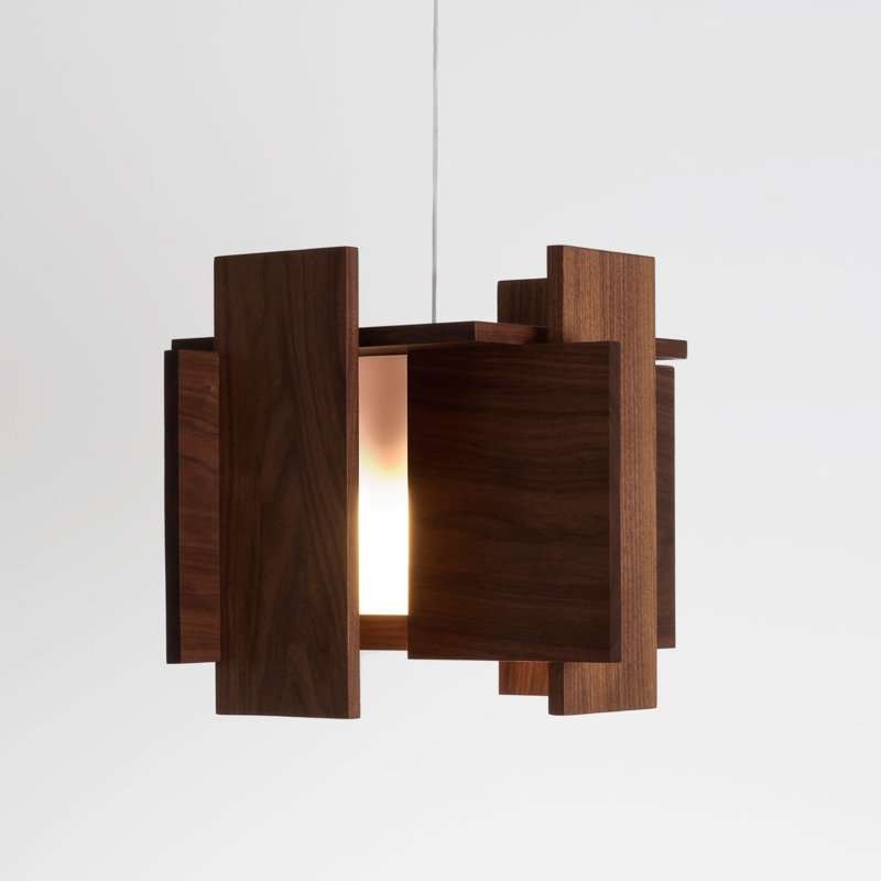 Luminaire suspendu géométrique unique à 1 lumière avec accents en bois Abeo L 1 lumière, Noyer teint foncé, Profil bas