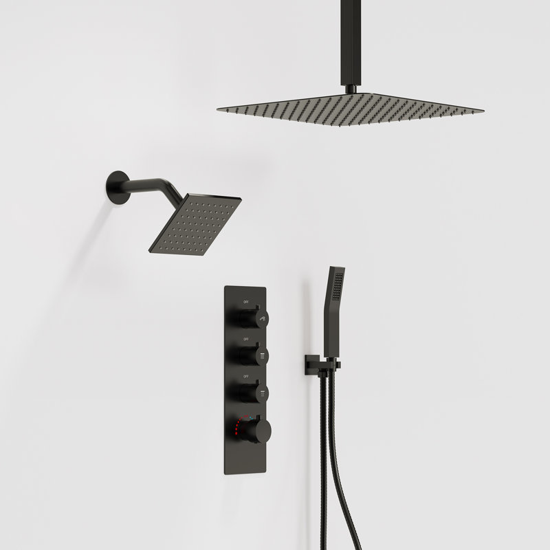Système de robinet de douche thermostatique, pomme de douche à double effet de pluie haute pression au plafond avec valve brute