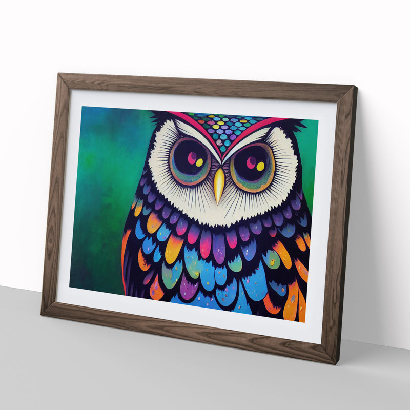 Colourful Owl Art Vol.2 - Framed Print, Walnut Framed, 25cm H x 34cm W x 2cm D