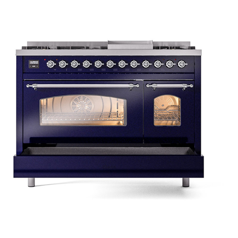 ILVE Nostalgie II 48 Dual Fuel Range , Midnight Blue/Chrome, Natural Gas