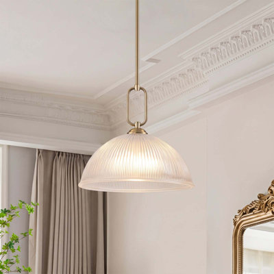 1-Light Modern Dome Ribbed Glass Pendant Light