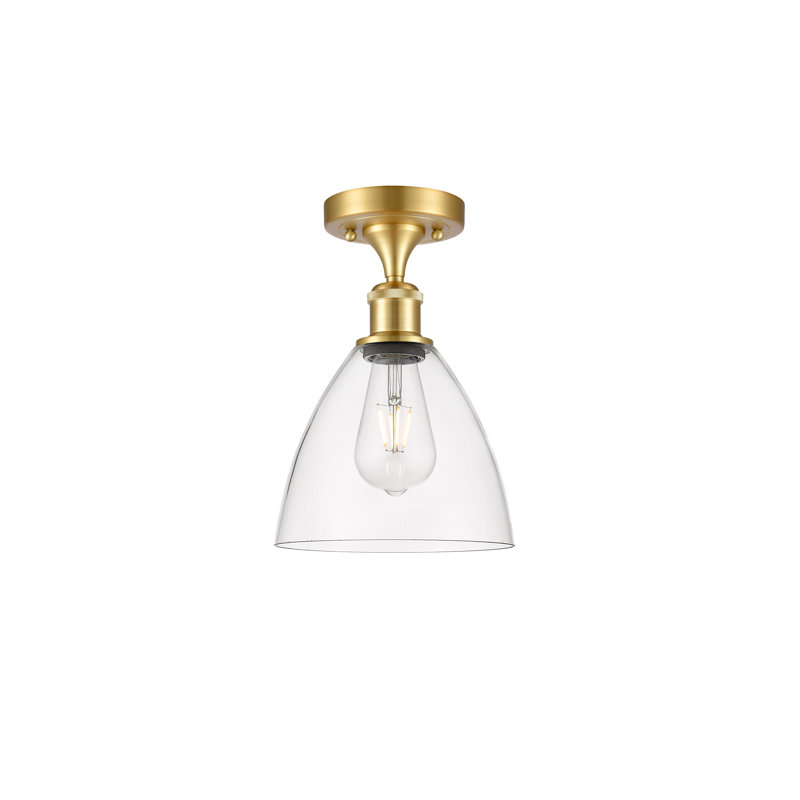 Plafonnier semi-encastré 1 lumière, Transparent, H 11,25 po x l 7,5 po x P 7,5 po, Or satiné