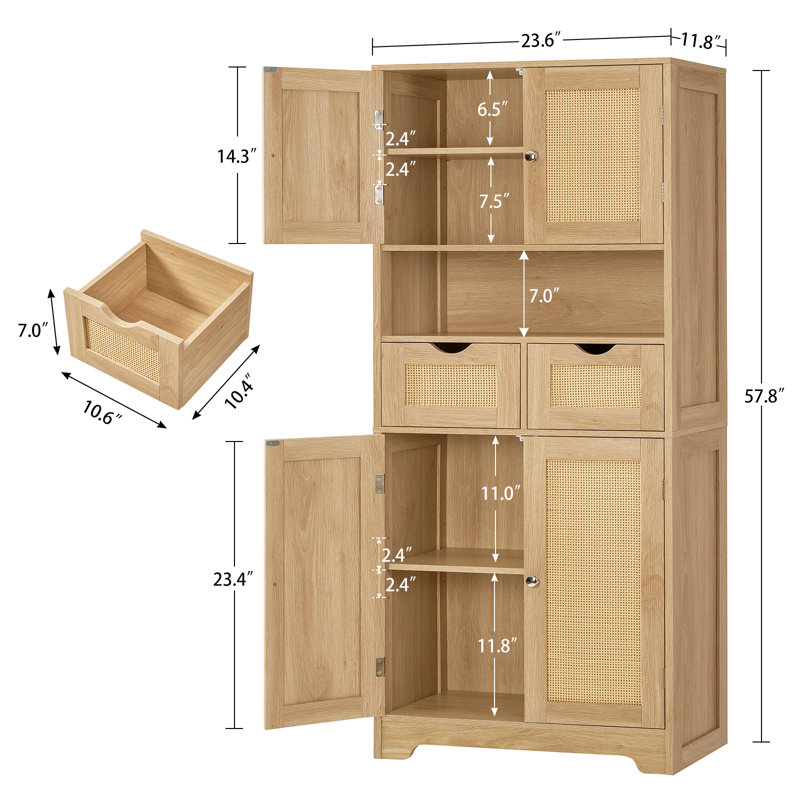Maydelle Storage Cabinet, Bathroom Storage Cabinet With 2 Cabinet, Natural