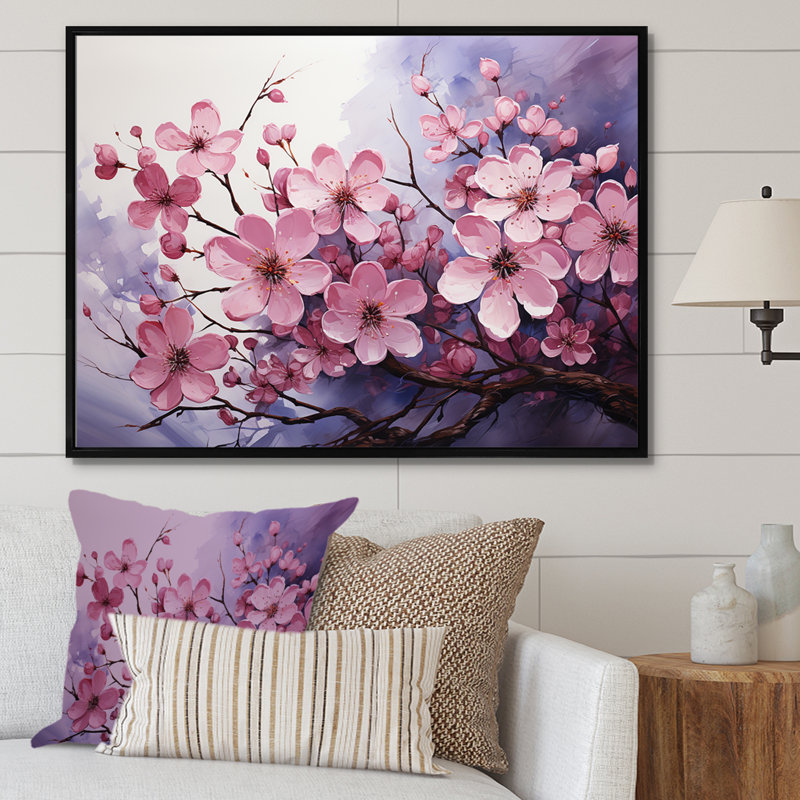 Cornouiller en fleurs dans des teintes améthyste II - cornouiller décoration murale, H 30 po x l 40 po x P 1,5 po