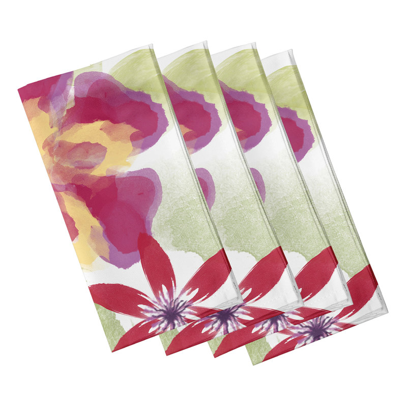 Gorrell Polyester Floral Square Napkin, Red