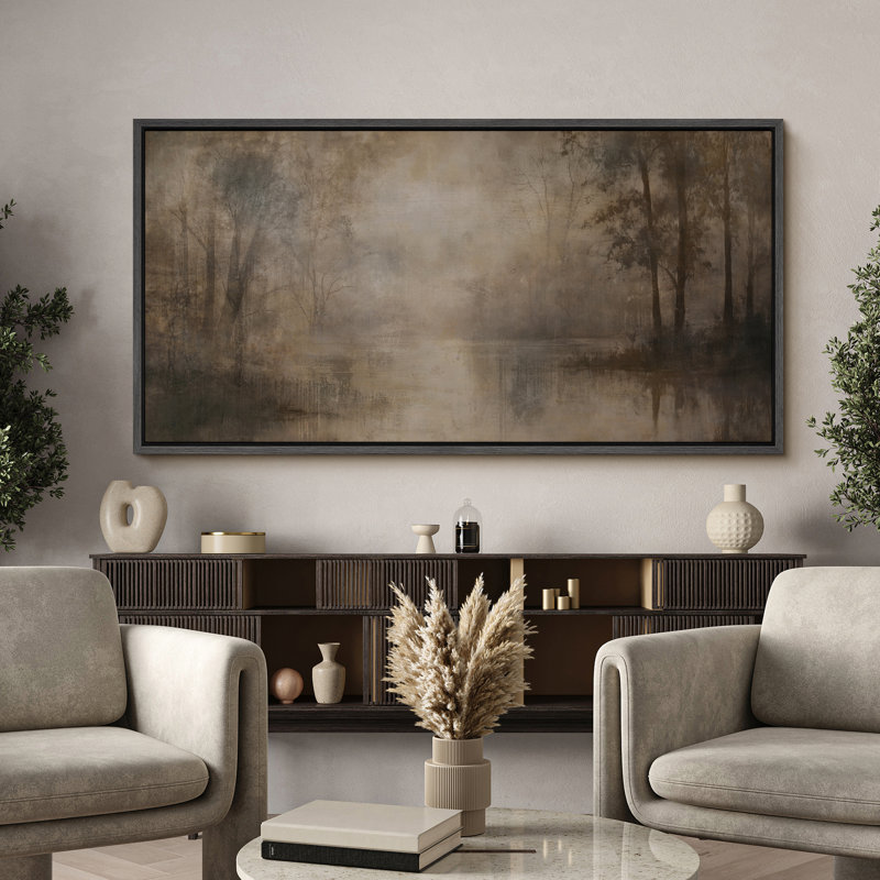 Art mural sur toile Misty Forest River, Noir, H 30 po x l 60 po
