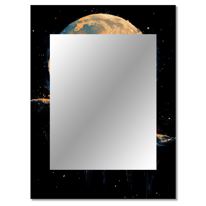 Appolo Astronault jouant de la guitare sur la lune - miroir décoratif espace, miroir mural orange, impression d'art en métal