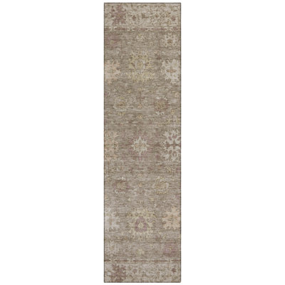 Machine Washable Indoor/Outdoor Xhevrie Khaki Rug