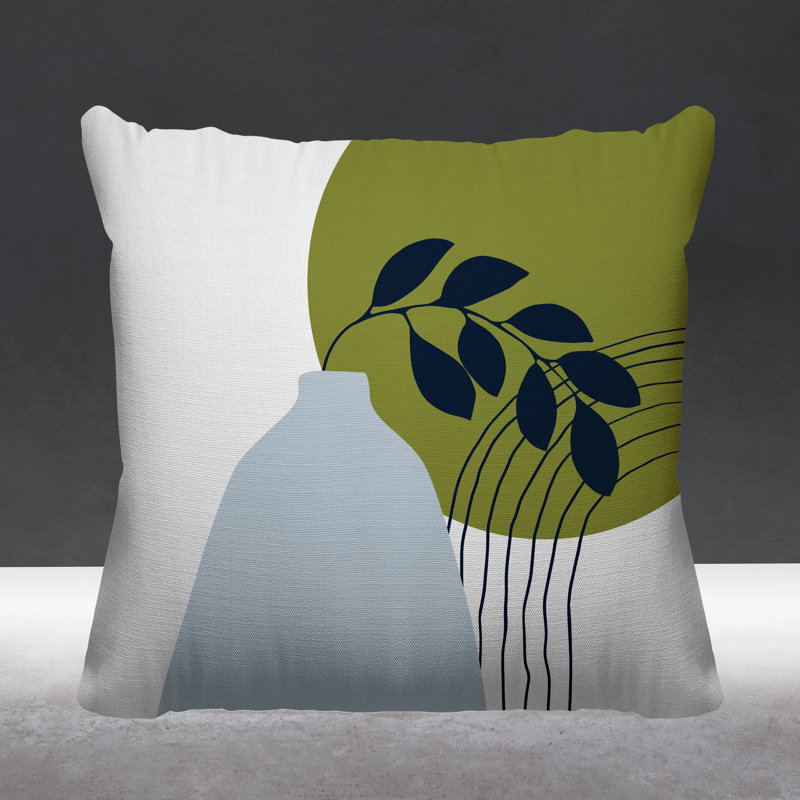 Coussin décoratif intérieur / extérieur Corini, Chartreuse / bleu marine / gris, L 15 po x H 15 po