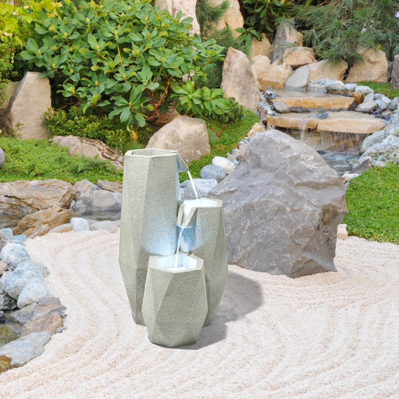 3-Tier Resin White Geometric Fountain With LED Lighting