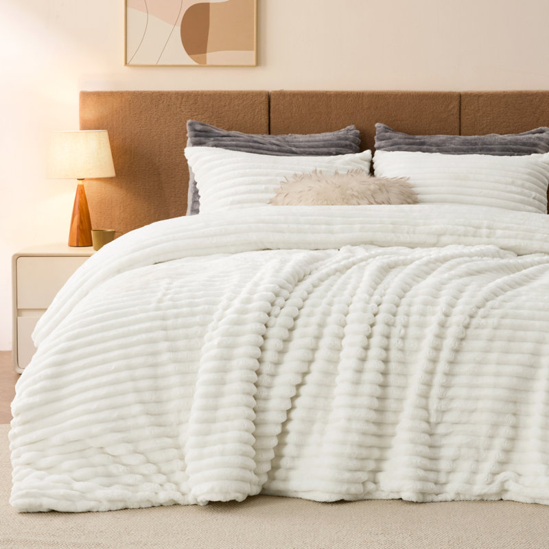 Ensembles d'édredon pour grand lit - 3 pièces de literie en molleton moelleux sarcelle à double face, esthétique rayée confortable pour les chambres modernes et les chambres d'amis, décoration intérieure de luxe toutes saisons