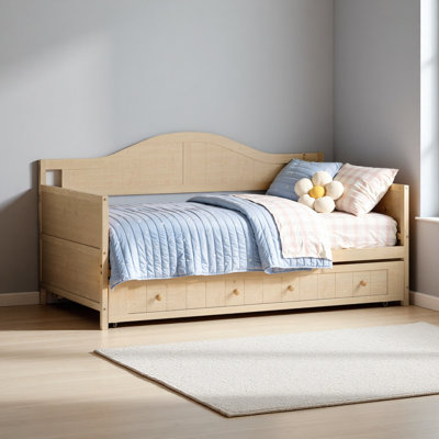 Twin Solid Wood Daybed with Drawer Rolling Trundle, Multi-Purpose Single Sofa Bed for Bedroom Living Room