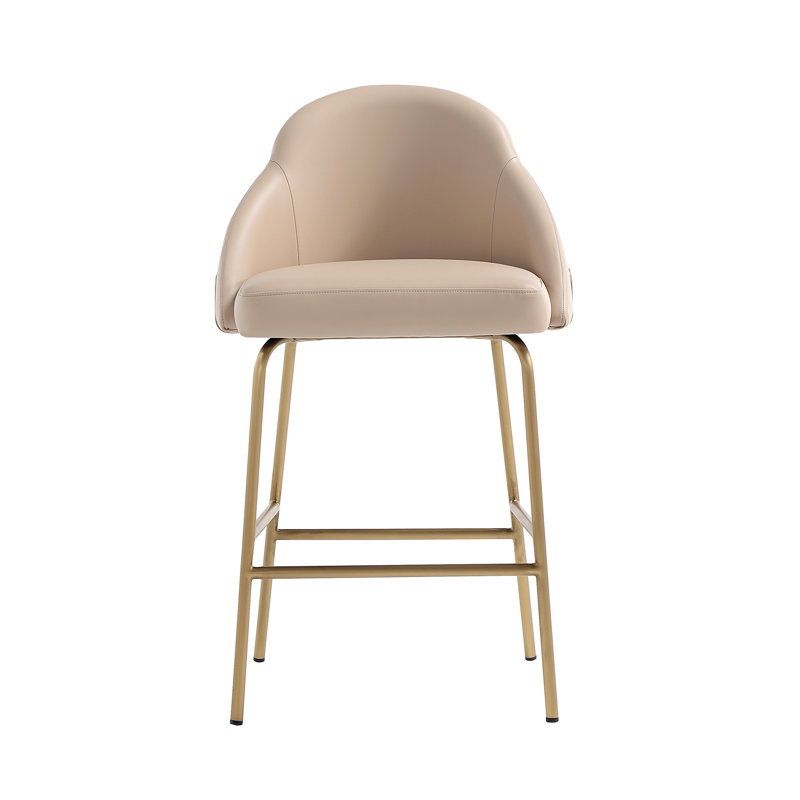 Tabouret de comptoir rembourré en cuir Gracie, Siège beige / cadre doré, Tabouret de comptoir (siège d'une hauteur de 26 p
