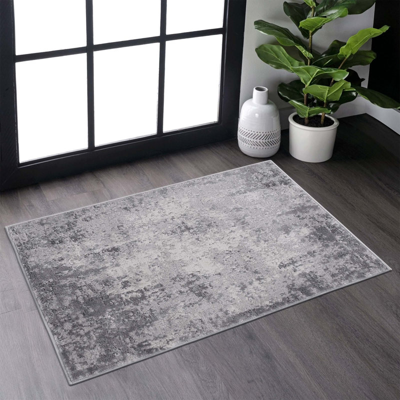 Light Grey/Abstract Non-Shedding Stain Resistant Area Rug, Rectangle 2' x 3'