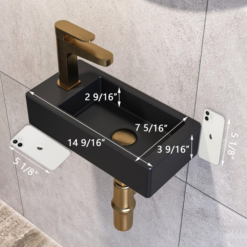 15"x7" Mini Rectangle Wall Mount Vessel Sink, Black
