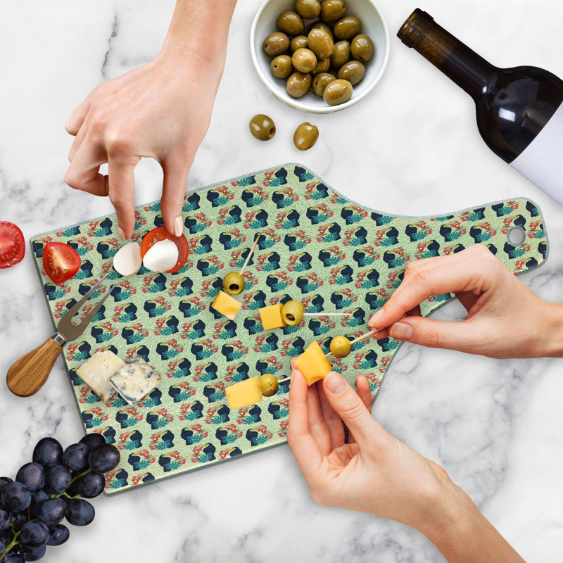 Ambesonne Tropical Tempered Glass Cutting Board Toucan and Exotic Botany Cream Multicolor
