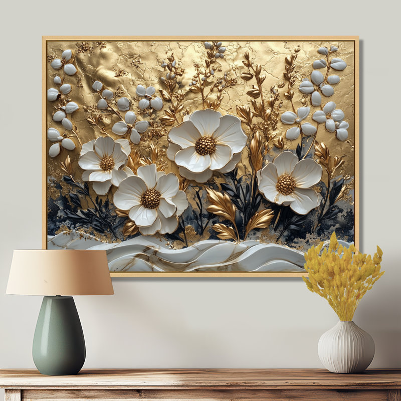 White and Golden Blossom Trails Wildflowers IV - Fleurs sauvages, reproductions encadrées, H 30 po x l 40 po, Cadre flottant