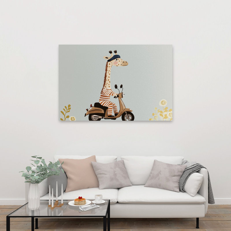 Giraffe'S Parisian Ride Playful Whimsical Abstract Dandelion Giraffe Landscape Nature Wall Art Print by Mathieu - Wrapped Canvas Print
