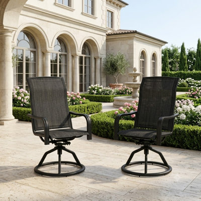 Yardgrace 2-piece Outdoor Black Swivel Rocking Patio Chair Set, High-back Textilene Dining Chairs With 360° Rotation