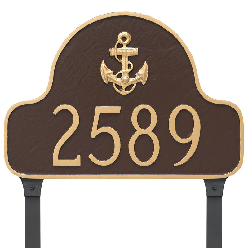 Enseigne d’adresse pour pelouse sur 1 ligne, Bleu de mer / doré