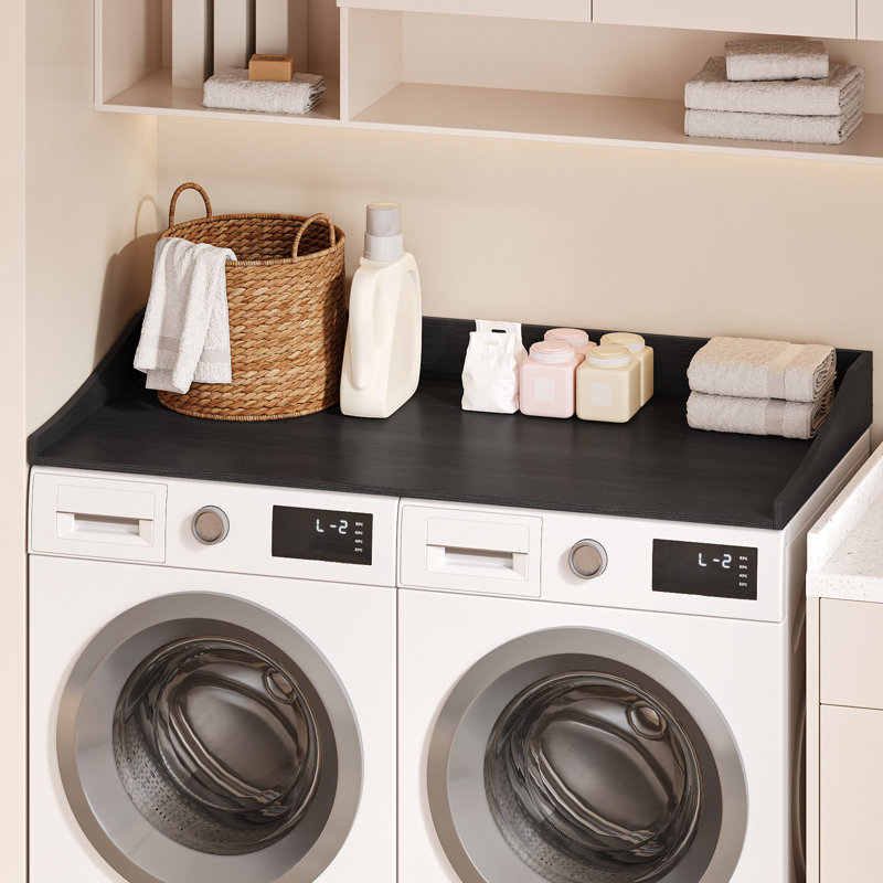 Comptoir de laveuse-sécheuse l 54 po x P 27,5 po avec rebords et rangement pour salle de lavage, Noir
