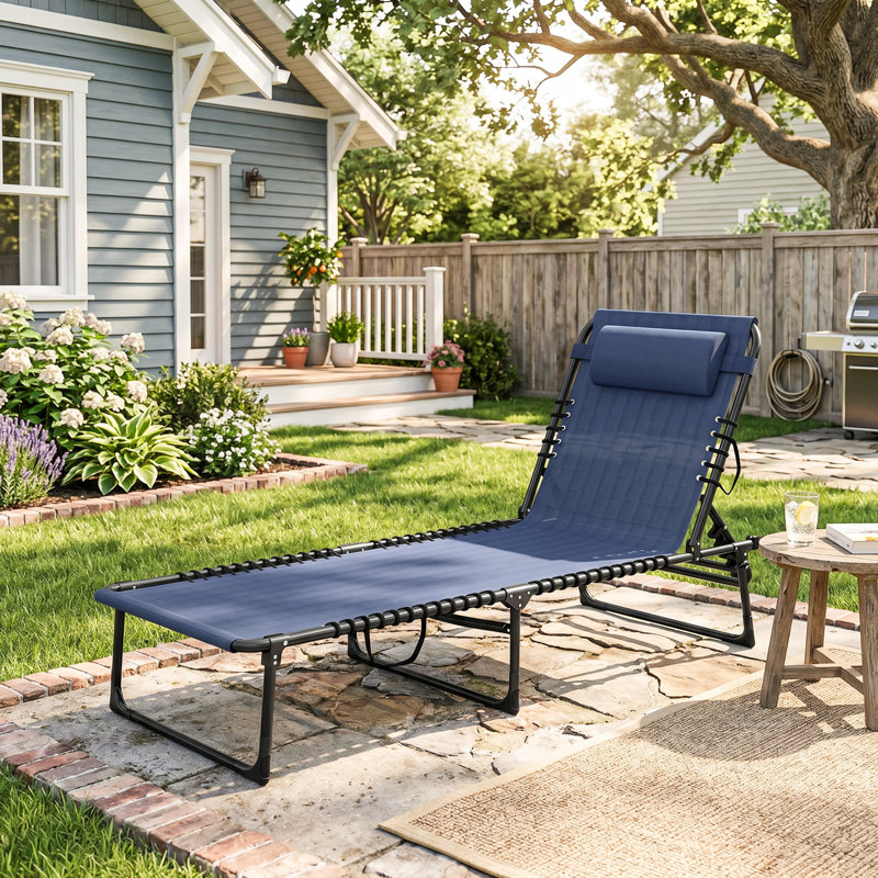Orsen Outdoor Metal Chaise Lounge, Dark Blue 