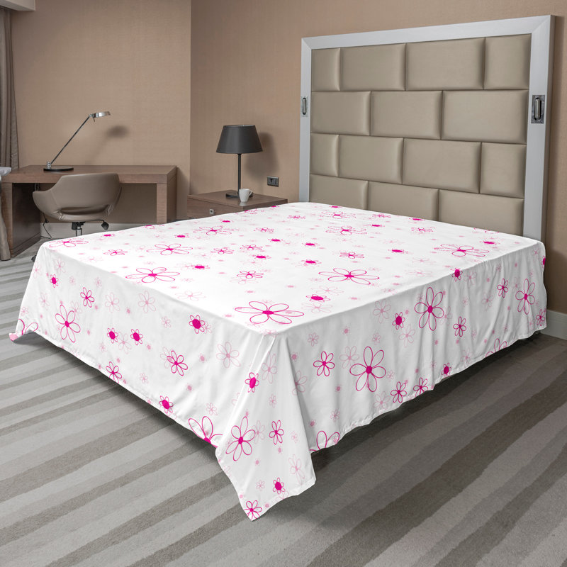 Ambesonne Nature Top Flat Sheet Glisten Fish Sunlight, Magenta Fuchsia White Floral, California King Flat Sheet