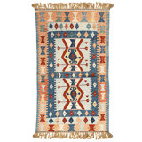 Hand Knotted Wool Area Rug in Light Blue And Rose