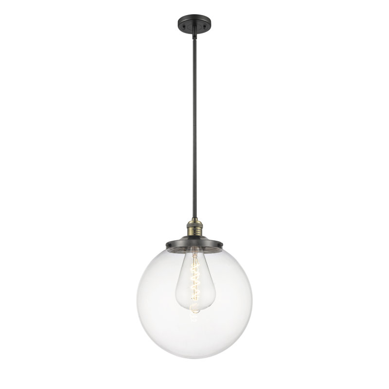 Luminaire suspendu simple à 1 lumière Beacon, Laiton antique noir, Clair